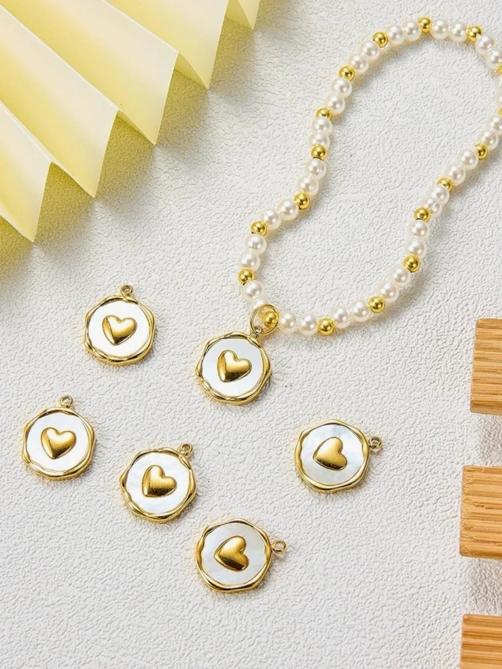 Gold Heart Pendant Charm Set of 5